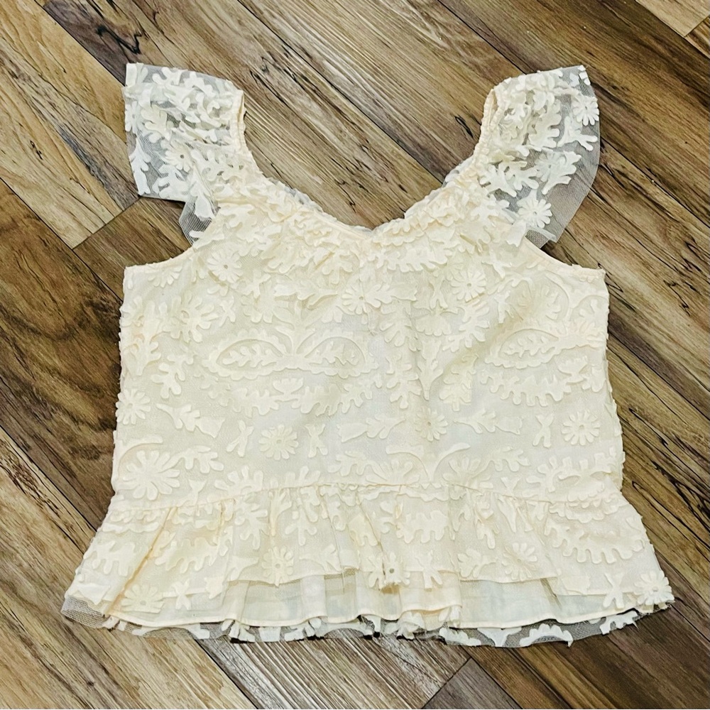 Anthropologie Lace Off-The-Shoulder Cream Blouse size XL - Picture 5 of 13